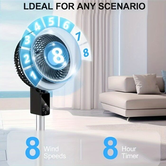 Ventilador Vertical Portátil 10000mAh Recargable – Silencioso, 8 Velocidades, 3 Modos, Control Remoto, Altura Ajustable, Ideal para Apagones, Oficina o Camping - Imagen 2