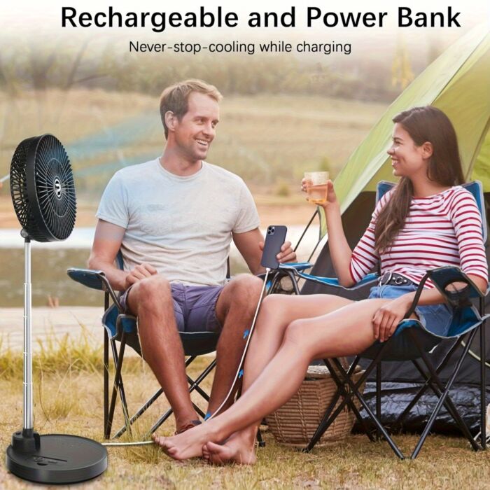 Ventilador Portátil PANERGY 10” con Batería 20000mAh, Recargable, Oscilante, Plegable y Silencioso – Con Control Remoto y Altura Ajustable, Ideal para Apagones, Viajes y Hogar - Imagen 4