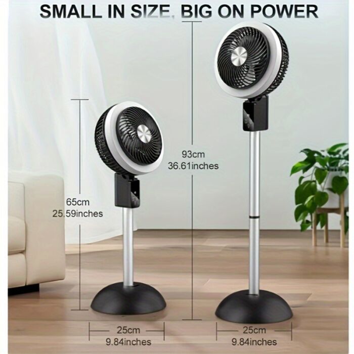 Ventilador Vertical Portátil 10000mAh Recargable – Silencioso, 8 Velocidades, 3 Modos, Control Remoto, Altura Ajustable, Ideal para Apagones, Oficina o Camping - Imagen 4