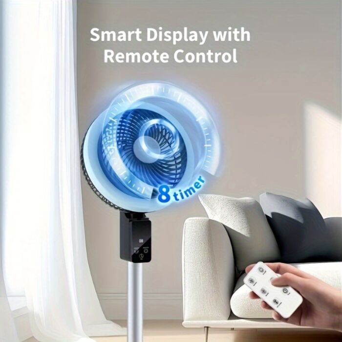 Ventilador Vertical Portátil 10000mAh Recargable – Silencioso, 8 Velocidades, 3 Modos, Control Remoto, Altura Ajustable, Ideal para Apagones, Oficina o Camping - Imagen 3