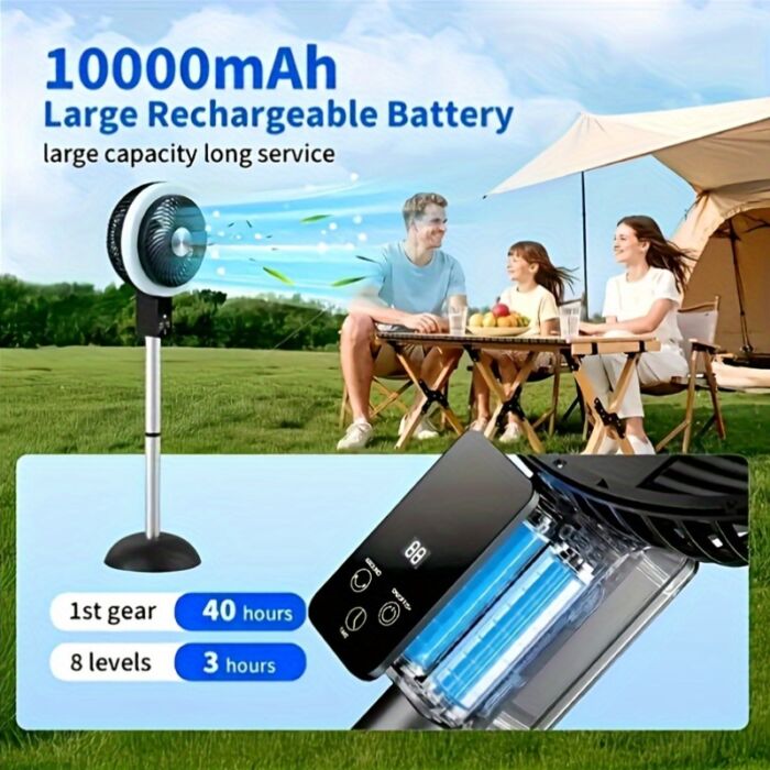 Ventilador Vertical Portátil 10000mAh Recargable – Silencioso, 8 Velocidades, 3 Modos, Control Remoto, Altura Ajustable, Ideal para Apagones, Oficina o Camping - Imagen 8