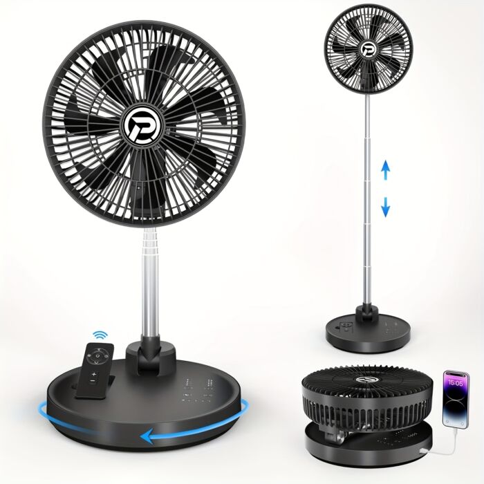 Ventilador Portátil PANERGY 10” con Batería 20000mAh, Recargable, Oscilante, Plegable y Silencioso – Con Control Remoto y Altura Ajustable, Ideal para Apagones, Viajes y Hogar - Imagen 2