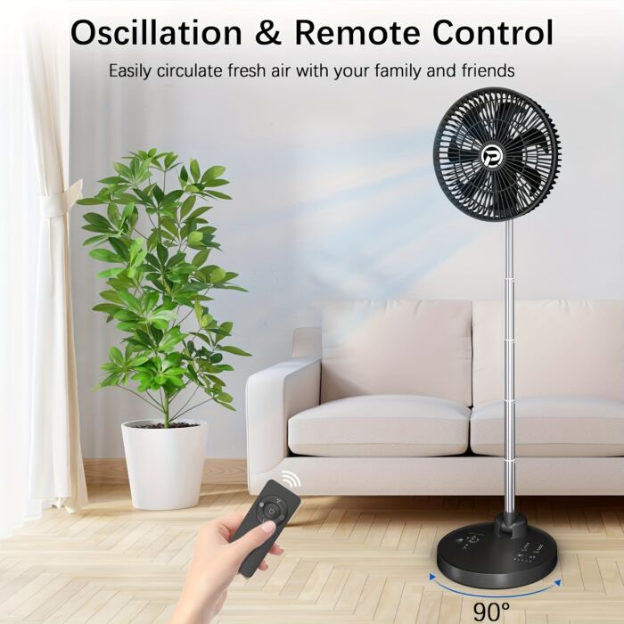 Ventilador Portátil PANERGY 10” con Batería 20000mAh, Recargable, Oscilante, Plegable y Silencioso – Con Control Remoto y Altura Ajustable, Ideal para Apagones, Viajes y Hogar - Imagen 7