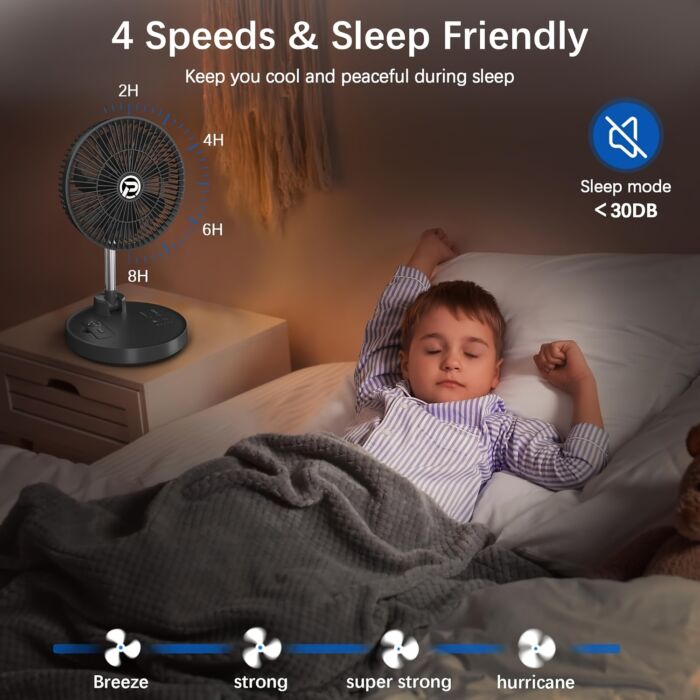 Ventilador Portátil PANERGY 10” con Batería 20000mAh, Recargable, Oscilante, Plegable y Silencioso – Con Control Remoto y Altura Ajustable, Ideal para Apagones, Viajes y Hogar - Imagen 6