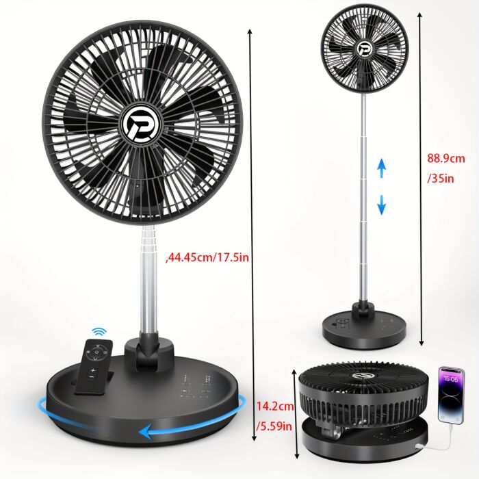 Ventilador Portátil PANERGY 10” con Batería 20000mAh, Recargable, Oscilante, Plegable y Silencioso – Con Control Remoto y Altura Ajustable, Ideal para Apagones, Viajes y Hogar