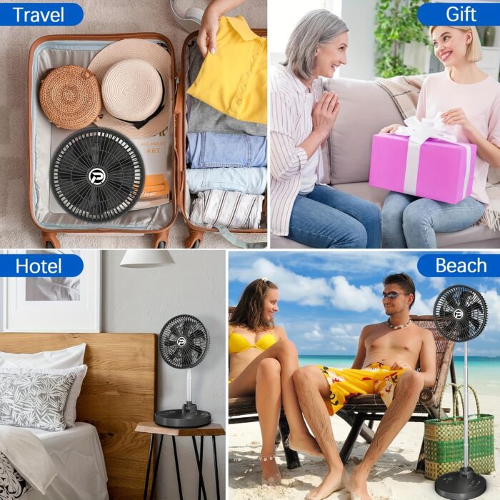Ventilador Portátil PANERGY 10” con Batería 20000mAh, Recargable, Oscilante, Plegable y Silencioso – Con Control Remoto y Altura Ajustable, Ideal para Apagones, Viajes y Hogar - Imagen 9