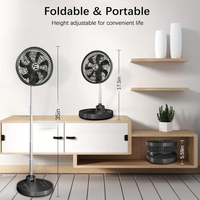 Ventilador Portátil PANERGY 10” con Batería 20000mAh, Recargable, Oscilante, Plegable y Silencioso – Con Control Remoto y Altura Ajustable, Ideal para Apagones, Viajes y Hogar - Imagen 3