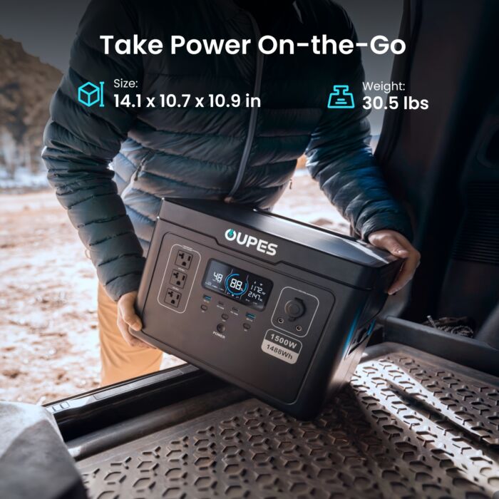 OUPES Exodus 1500 – Generador Solar Portátil 1500W (3600W Pico), 1488Wh con Batería LiFePO4, Recarga Solar para Apagones y Camping - Imagen 3