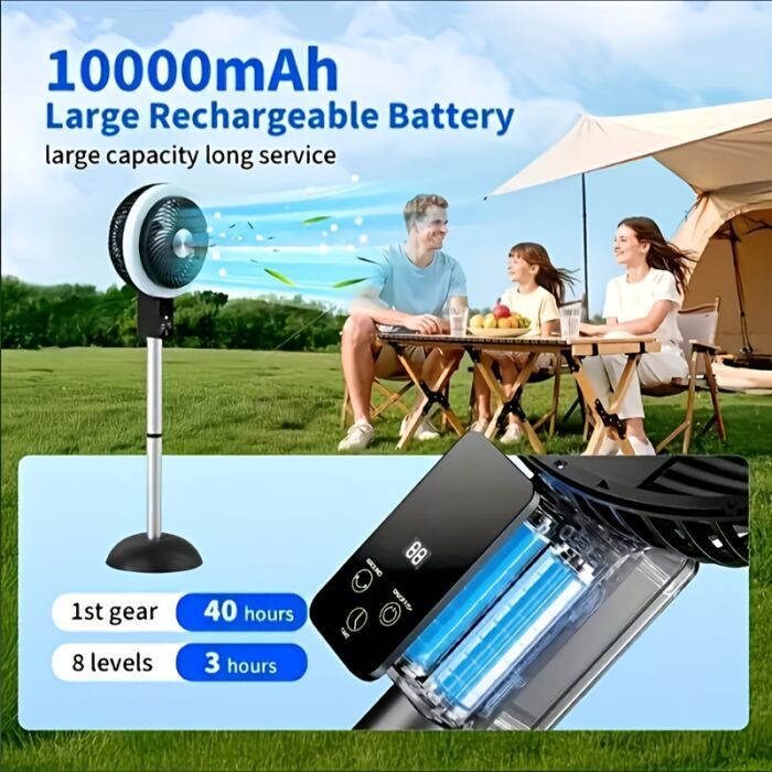 Ventilador Vertical Portátil 10000mAh Recargable – Silencioso, 8 Velocidades, 3 Modos, Control Remoto, Altura Ajustable, Ideal para Apagones, Oficina o Camping - Imagen 6